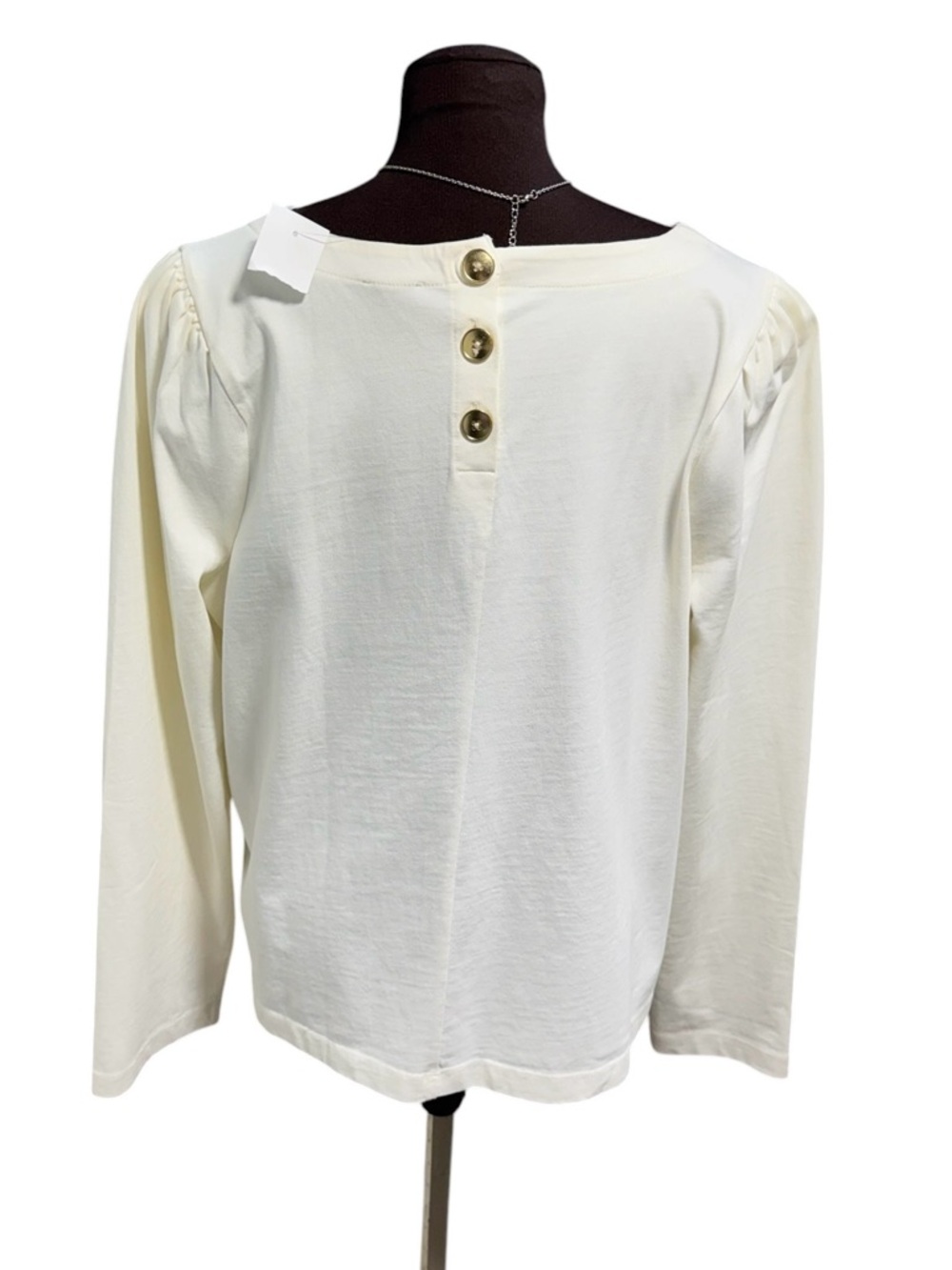 J. Crew Womens XL Puff Sleeve Button Back Top Ivory Cotton Long Sleeve Blouse